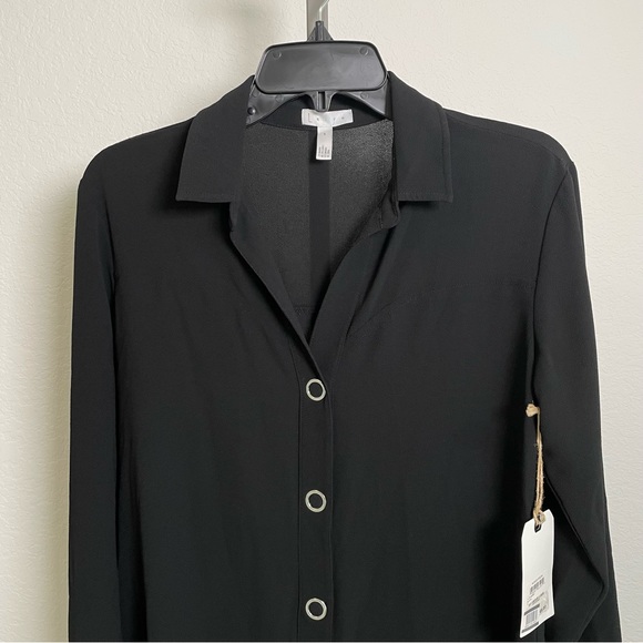 Nordstrom Leith Black Snap Front Long Sleeve Tunic Top Size Small NWT - Picture 6 of 12
